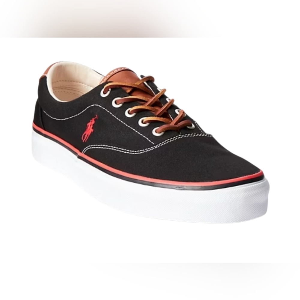 Polo Ralph Lauren Men's Keaton Pony Canvas Black Red Sneaker Shoes Size 7.5